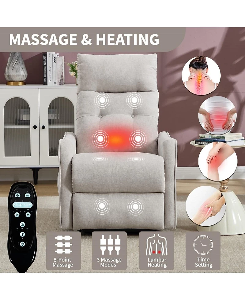 Maison Boucle Chenille Power Lift Recliner Chair for Elderly with Massage, Heat & Usb, Single Motor Electric Seniors