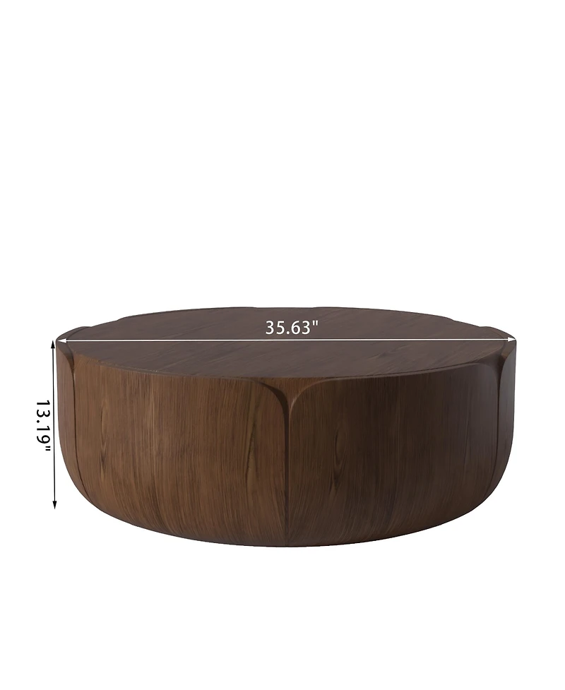 Clihome Outdoor Indoor Coffee Table, Modern Wood Grain Drum Center Table,Backyard, Living Room