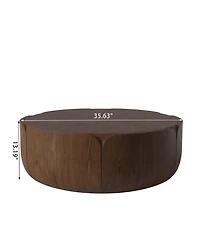 Clihome Outdoor Indoor Coffee Table, Modern Wood Grain Drum Center Table,Backyard, Living Room