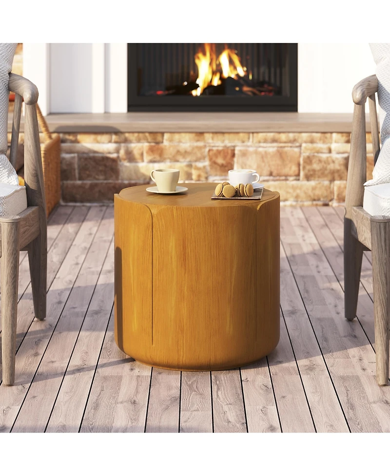 Clihome Round Outdoor Indoor Side Table, Modern Wood Grain Patio Garden Stool,No-Assembly Table for Patio, Garden, Backyard, Living Room