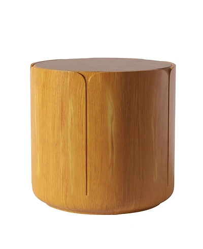 Clihome Round Outdoor Indoor Side Table, Modern Wood Grain Patio Garden Stool,No-Assembly Table for Patio, Garden, Backyard, Living Room