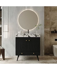 Sillysis 30" Freestanding Bathroom Vanity with Walnut Faux Marble Top, Ceramic Sink, Soft Close Storage for Small Bathrooms