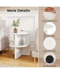 Gymax Half Round Side Table 2-tier Wooden Nightstand with Open Storage Shelves