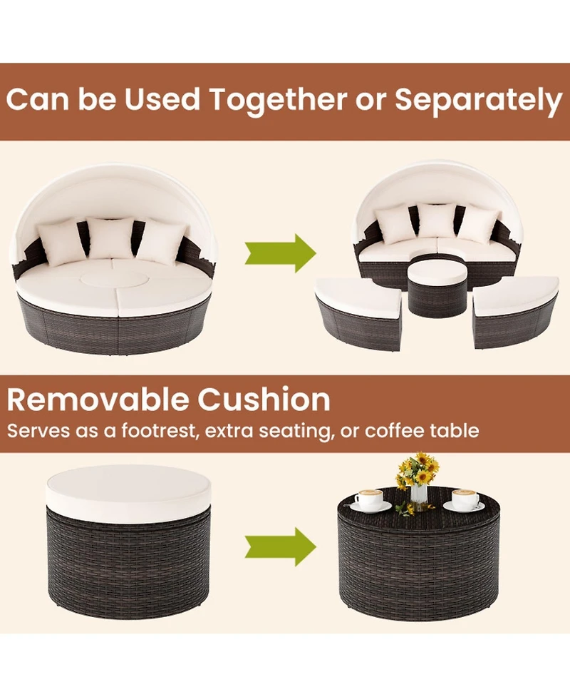 Gouun Patio Round Sectional Daybed with Retractable Canopy