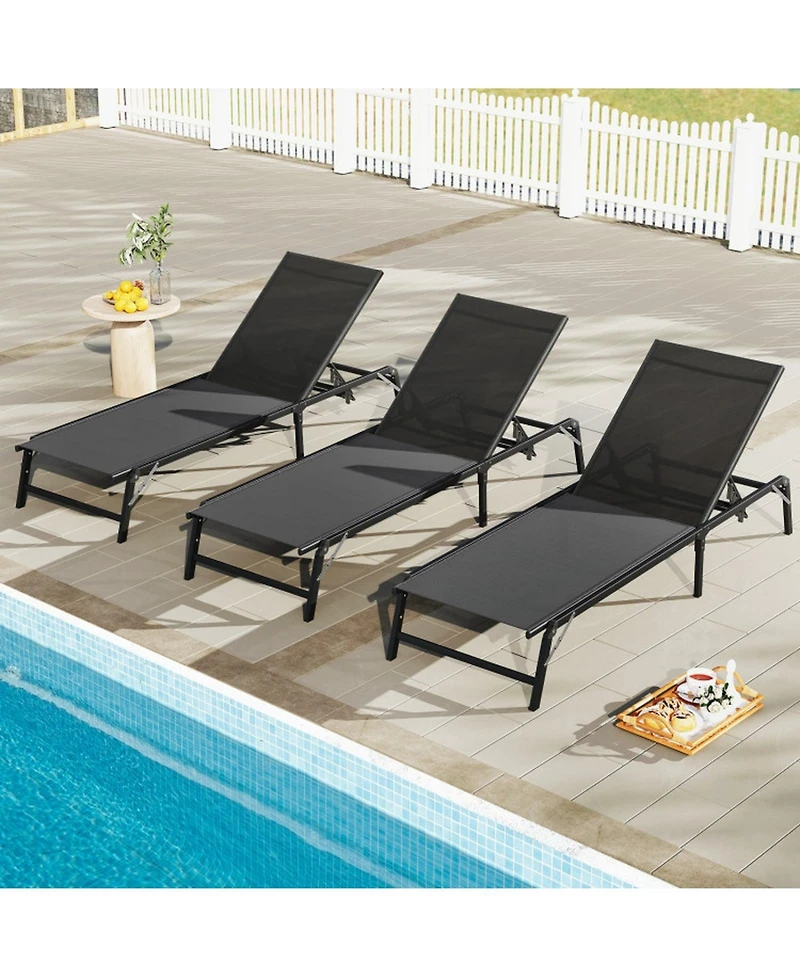 Gouun Foldable Patio Chaise Lounge Set of 2 with 5-Position Backrest