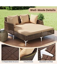 Gouun Outdoor Rattan Double Daybed with Cushions