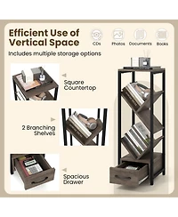 Gouun 4-Tier Floor Tree Bookshelf with Drawer and Metal Frame