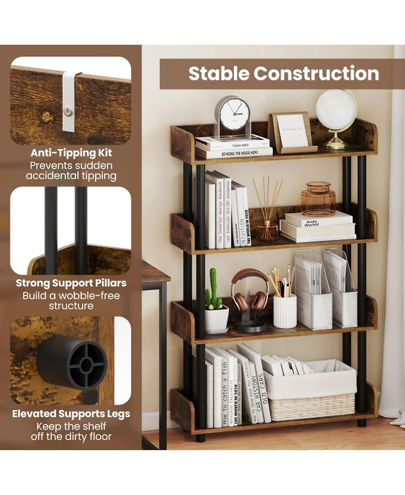 Gouun 4-Tier Industrial Open Bookcase with Anti-Tipping Kit