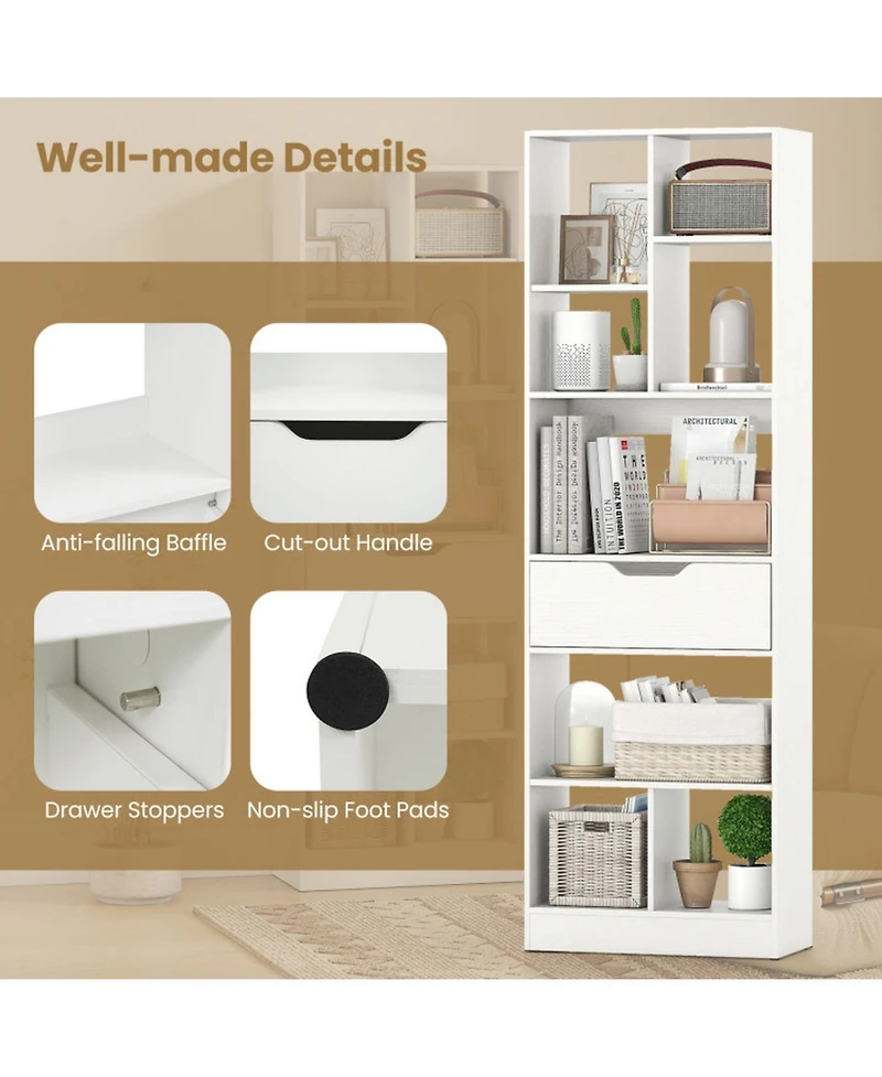 Gouun 61-Inch Tall 8-Cube Bookcase with Drawer