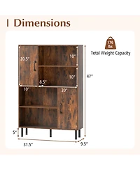 Gouun 47-Inch Storage Cabinet Bookcase with 2 Doors and Open Shelves