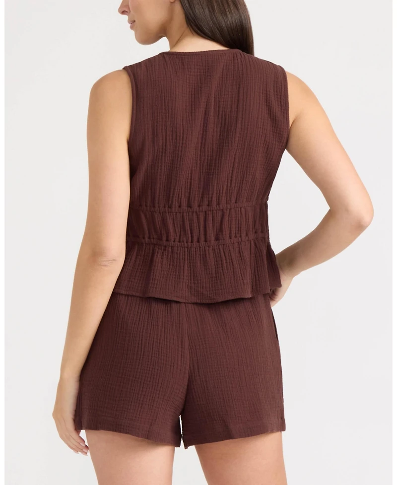 Ellen Tracy Women's Double Gauze Sleeveless Tie Front Top