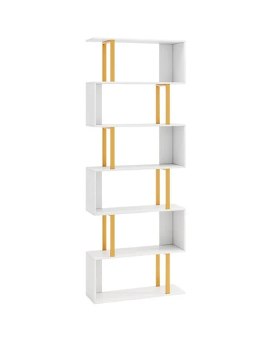 Gouun 6-Tier Geometric S-Shaped Bookcase with Metal Frame