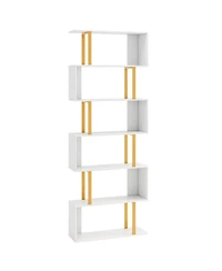 Gouun 6-Tier Geometric S-Shaped Bookcase with Metal Frame