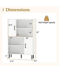 Gouun 47-Inch Storage Cabinet Bookcase with 2 Doors and 4 Open Shelves