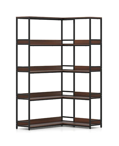 Gouun 5-Tier L-Shaped Corner Bookshelf with Metal Frame