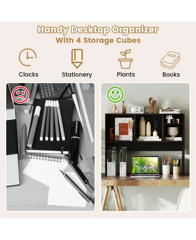 Gouun Desktop Bookcase with 4 Cubbies and Open Back Compartment
