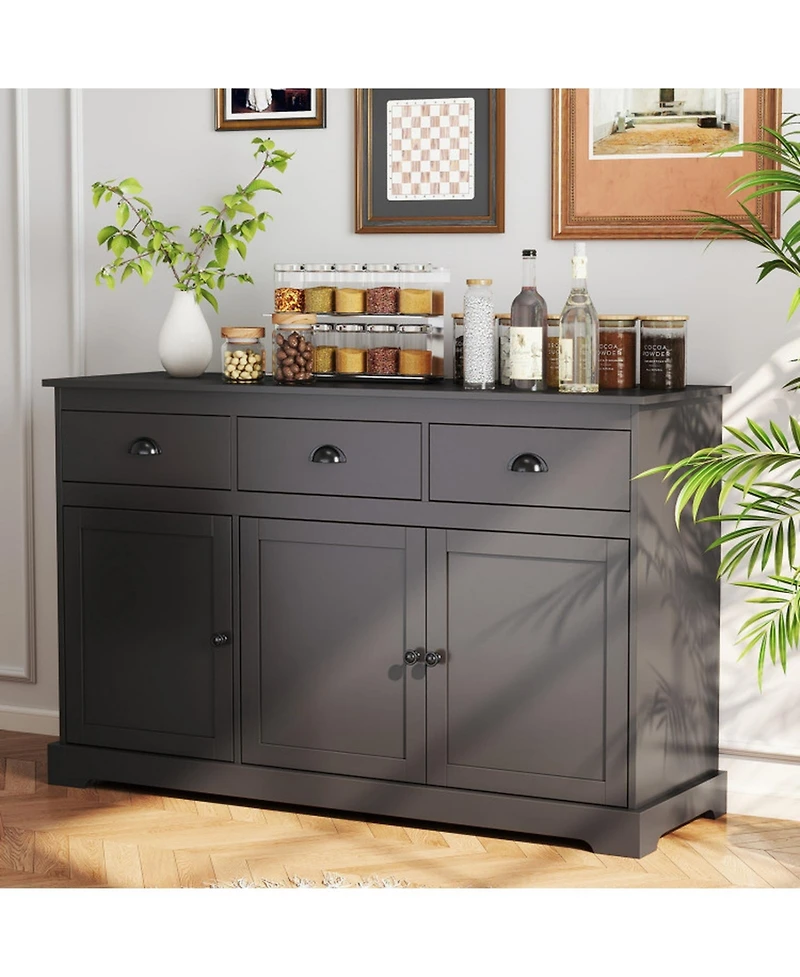 Gouun 3-Drawer Sideboard Buffet with Adjustable Shelves