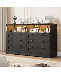 gaomon 6 Drawer Dresser for Bedroom, with Rgb Led Lights and Power Outlet
