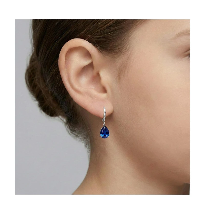 Sterling Silver Cubic Zirconia Teardrop Leaver back Earrings