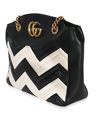 Pre-Owned Gucci Black White Matelasse Medium Gg Marmont Chain Tote