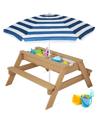Best Choice Products Kids 3-in-1 Outdoor Convertible Activity Sand and Water Picnic Table with Umbrella