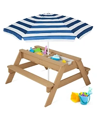 Best Choice Products Kids 3-in-1 Outdoor Convertible Activity Sand and Water Picnic Table with Umbrella