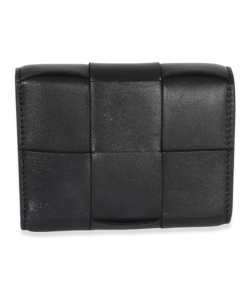 Pre-Owned Bottega Veneta Black Cassette Intrecciato Small Trifold Wallet