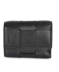 Pre-Owned Bottega Veneta Black Cassette Intrecciato Small Trifold Wallet