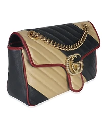 Pre-Owned Gucci Black Beige Matelasse Calfskin Torchon Small Marmont Shoulder Bag