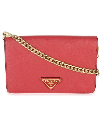Pre-Owned Prada Red Saffiano Triangle Logo Mini Crossbody