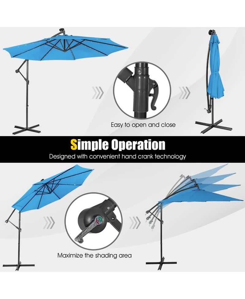 Gouun 10 ft Solar Powered Cantilever Patio Umbrella with 32 Led Lights and Tilt System