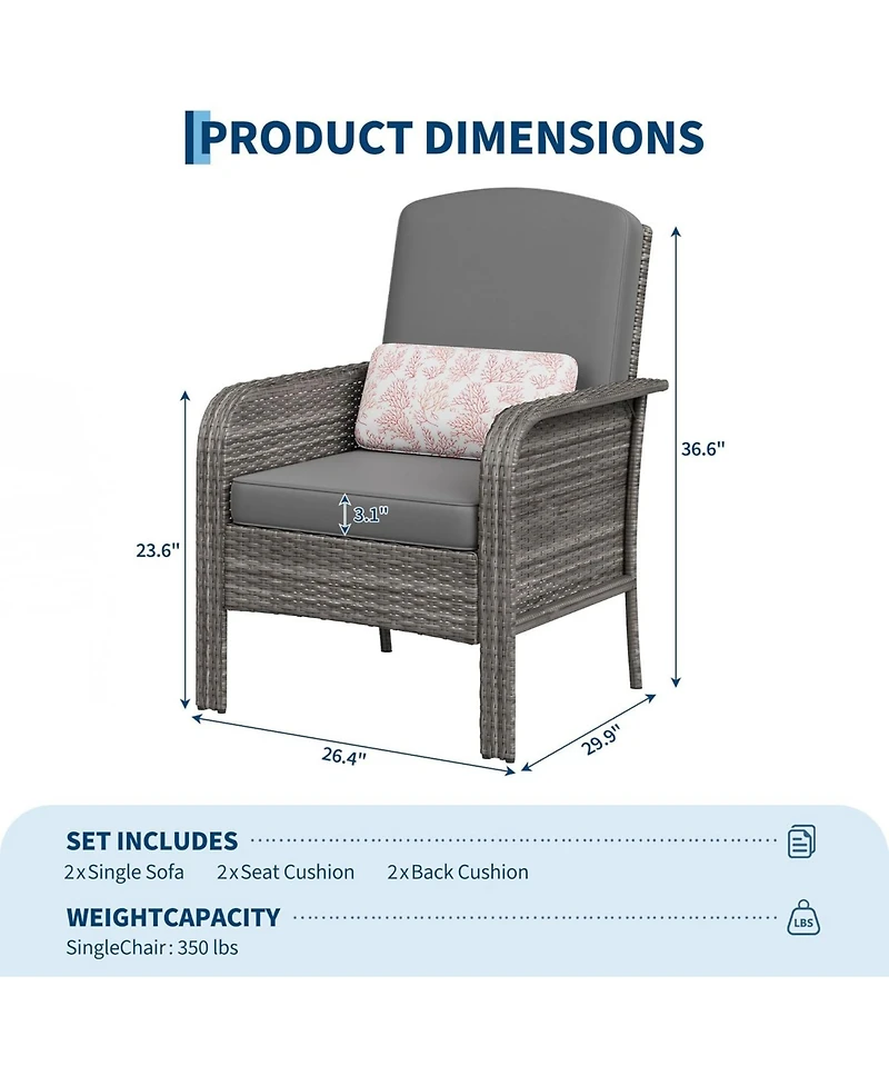 gaomon 2-Piece All-Weather Pe Wicker Patio Set with High Back Chairs and Cushions