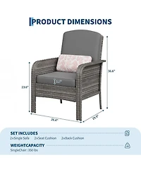 gaomon 2-Piece All-Weather Pe Wicker Patio Set with High Back Chairs and Cushions