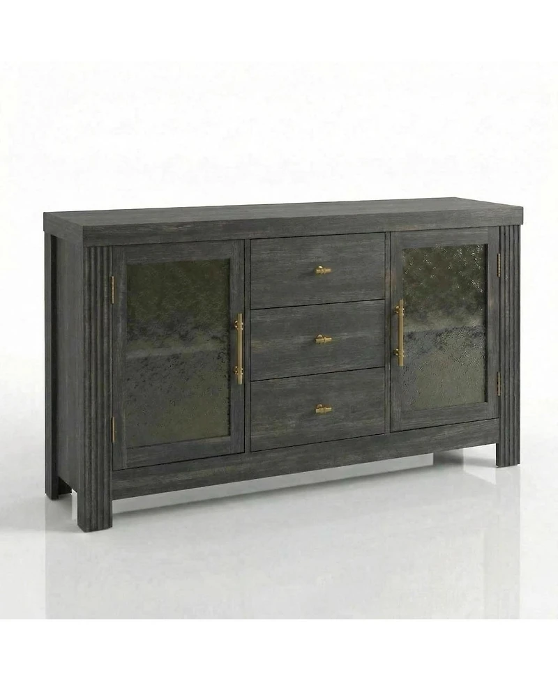 gaomon 54.4" Buffet Sideboard Cabinet, Wood Storage with 2 Glass Doors & 3 Drawers, Coffee Bar & Tv Stand for Living Room, Kitchen, Dining Room
