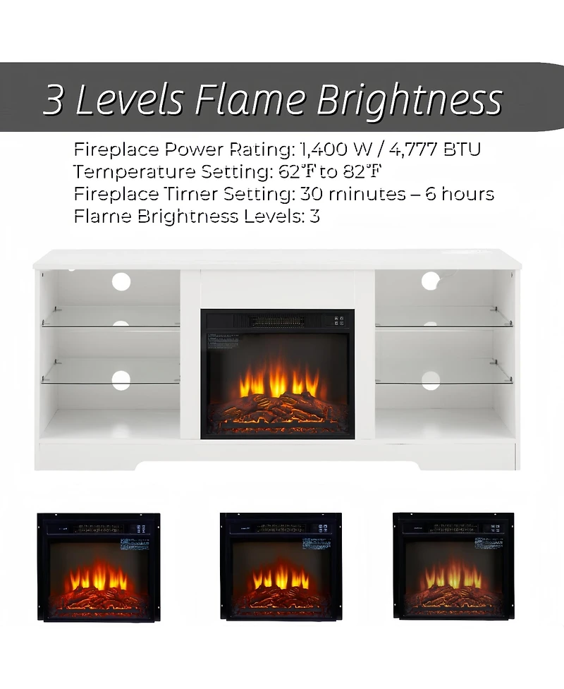 Rainsken Electric Fireplace Tv Stand, 58" Led Entertainment Center for Tv up to 32-62", Media Console with Usb Charging Outlet for Living Ro