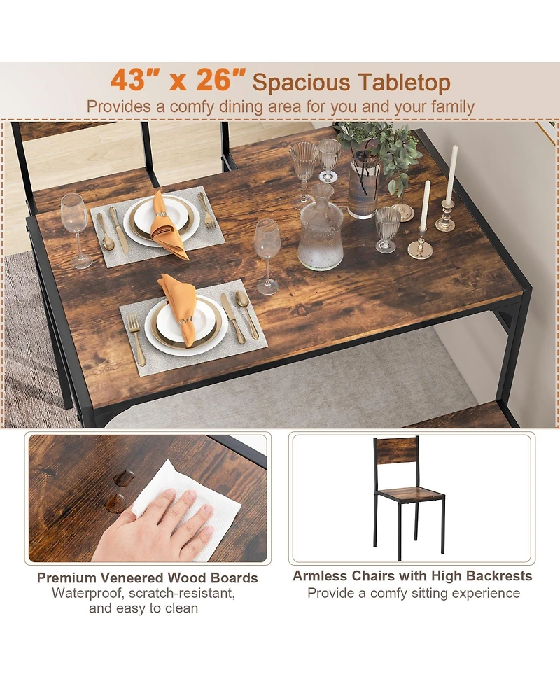 Sugift Industrial Style Rectangular Kitchen Table with Bench and Chairs.