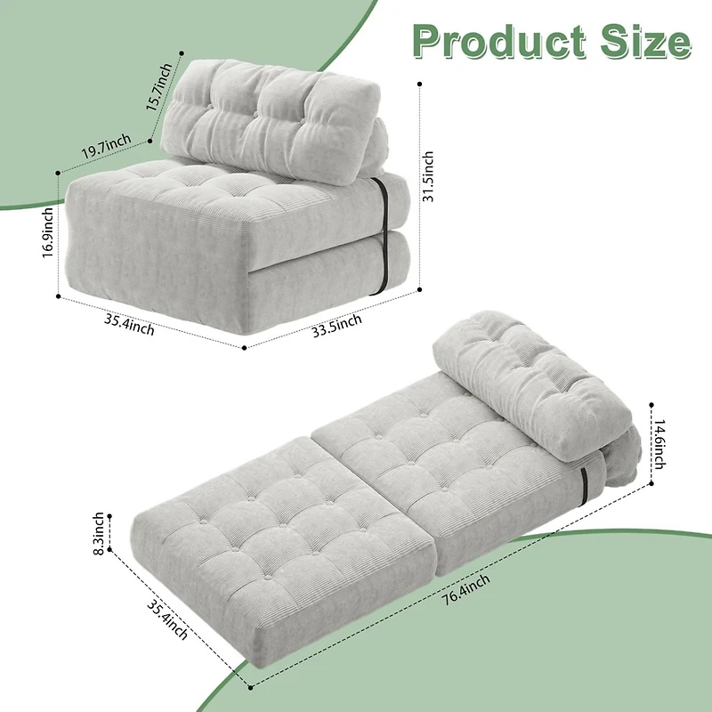 gaomon Folding Sofa Bed, Floor Folding Couch with Pillow, Futon Sofa Bed Convertible Sleeper Chair Foldable Mattress Back Support