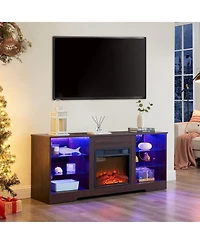 Rainsken Led Fireplace Tv Stand 58 Inch, Media Entertainment Center Compatible with 32-62" TVs, Living Room Console with Usb Charging Outlet