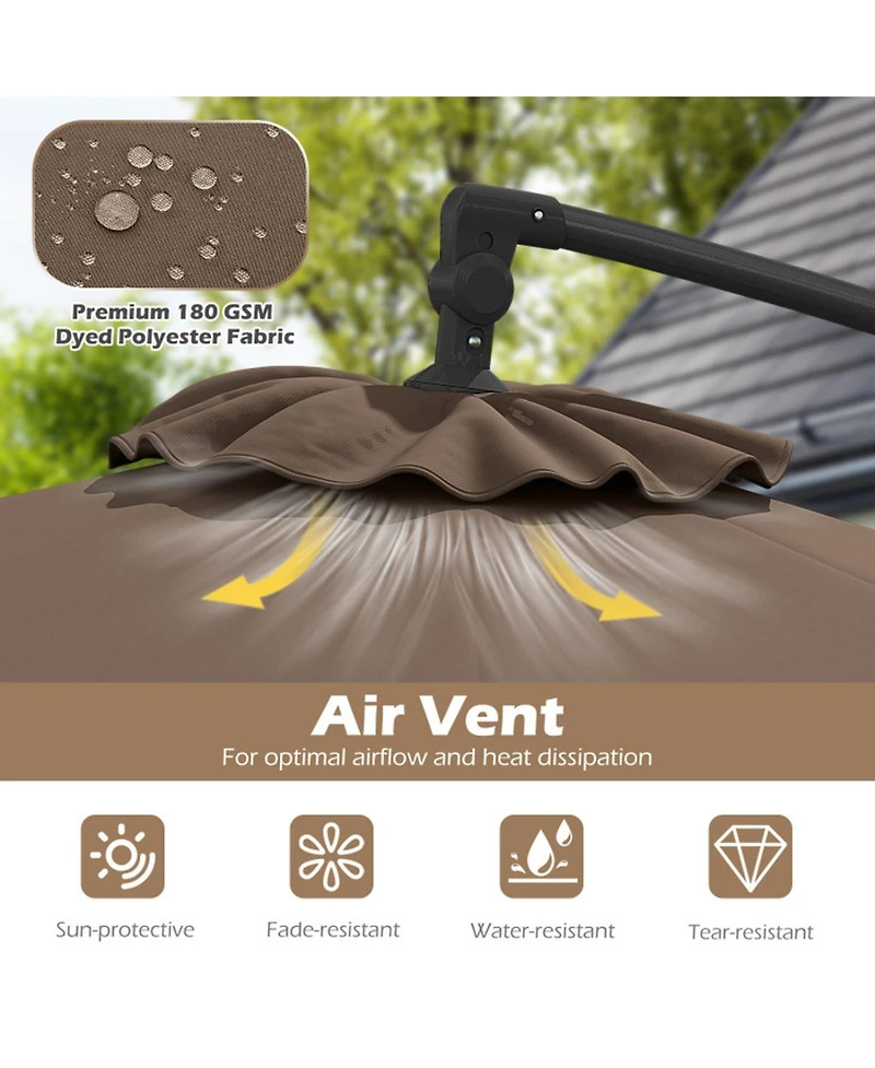 Gouun 10 ft Solar Led Offset Hanging Umbrella with 32 Lights Infinite Tilt and Weighted Base