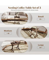 Slickblue Nesting Coffee Table Set of 3, Side Tables with Solid Rubber Wood Legs