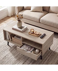 Slickblue Rectangular Rustic Coffee Table with Storage Shelf