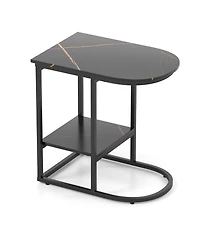 Slickblue Modern C Table Faux Marble Sofa Side with Storage