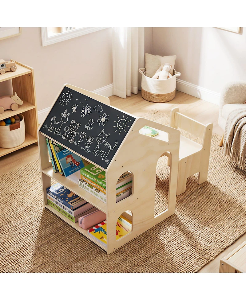Slickblue Kids Wooden Table and Chair Set, House-Shaped Activity Design