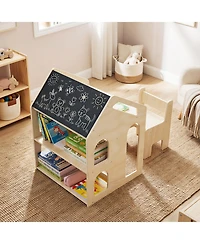 Slickblue Kids Wooden Table and Chair Set, House-Shaped Activity Design