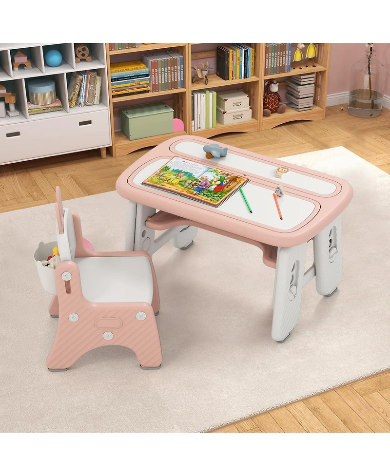 Slickblue Table and Chair Set for Kids with Flip-Top Bookshelf Storage