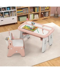Slickblue Table and Chair Set for Kids with Flip-Top Bookshelf Storage