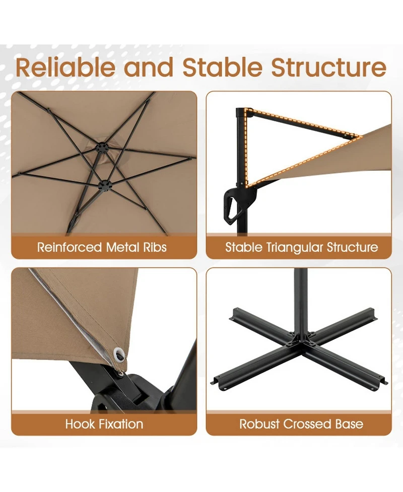 Gouun 9 ft Cantilever Patio Umbrella with Double-Tier Vented Top and Sun-Protective Canopy