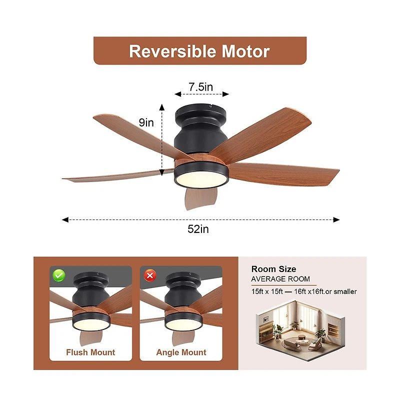 Sofucor 42-inch Modern 5-Blade Ceiling Fan Light with 6-Speed Adjustable Wind Speed