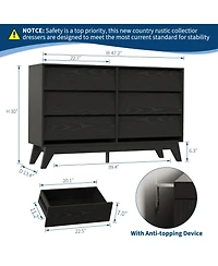 gaomon 6 Dresser for Bedroom, 47" Wide Dresser, Freestanding Horizontal Drawer with Storage