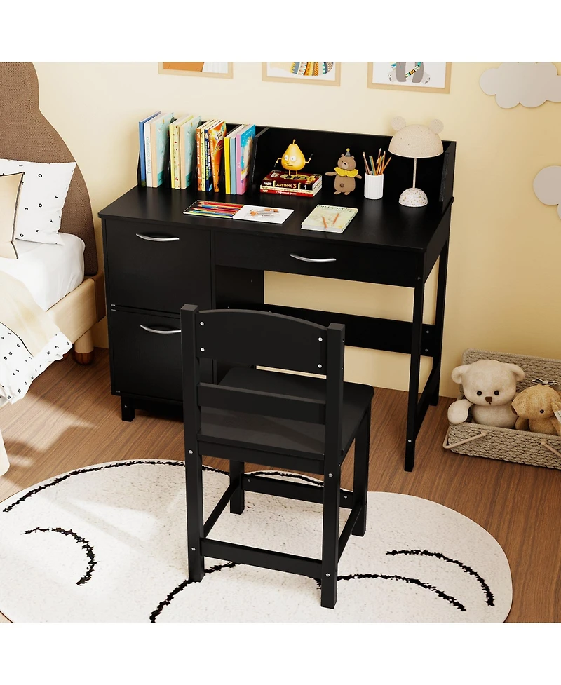 Sugift Wooden Kids Study Desk and Chair Student Workstation Set